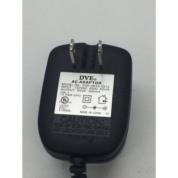 DVE AC Adapter DVR-0630-3512 Output 6VDC 300mA Level 3 81GJ E135856 Power Supply - Picture 2 of 4